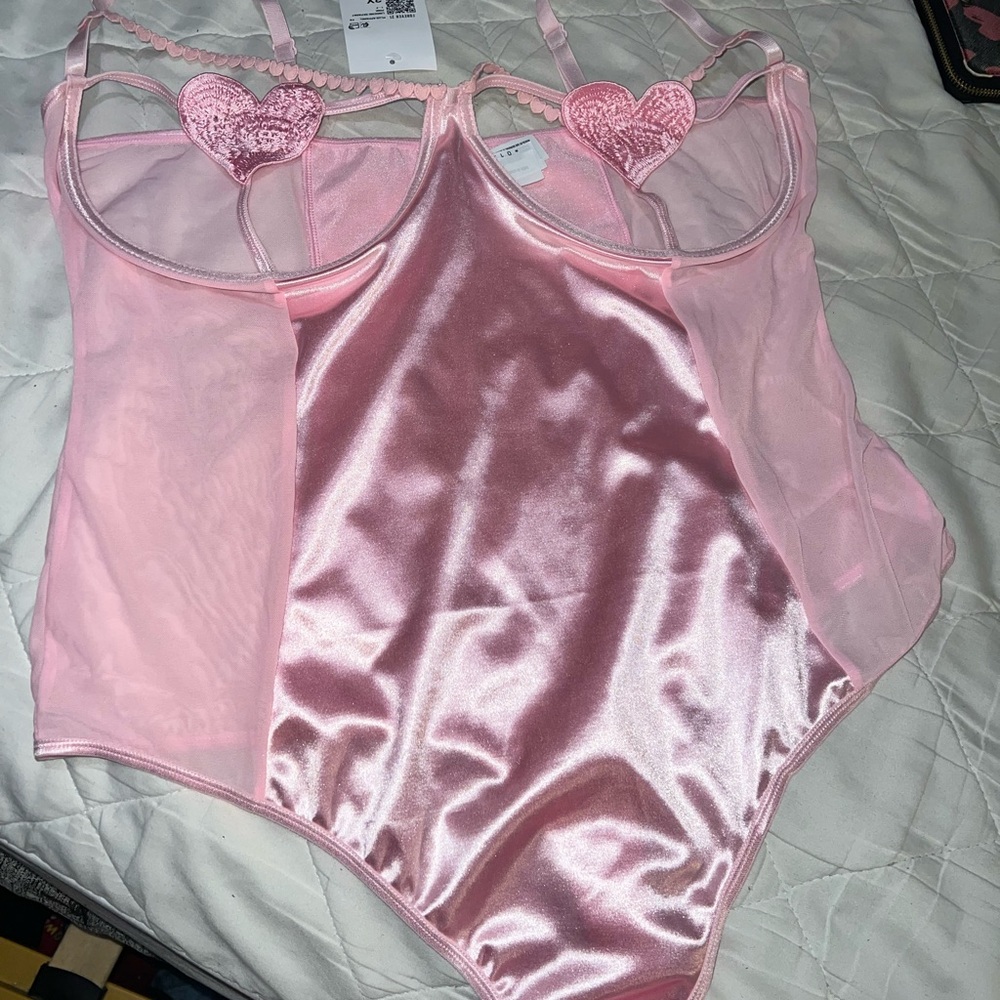 Pink Satin and Mesh Bodysuit - Picture 2 of 7
